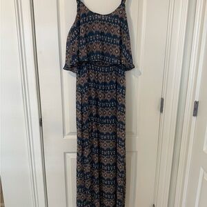 Elegant Blue and Beige Patterned Dress